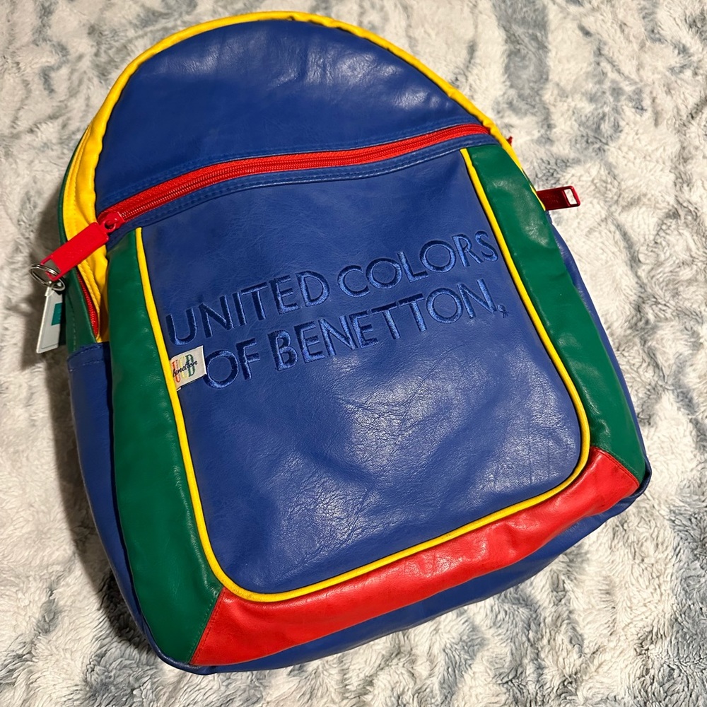 Vintage United colors of Benetton calf skin leather colorblock backpack - Picture 3 of 5